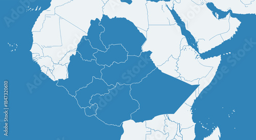Map of Africa with several central and eastern African nations highlighted in blue, showing a specific geographical region.