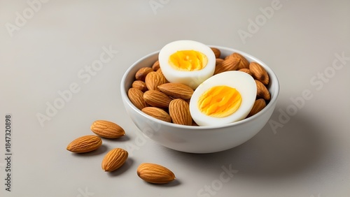 A closeup of a healthy snack featuring roasted almonds, peanuts, and hazelnuts in a glass bowl isolated on white for an organic diet