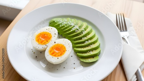 Healthy breakfast plate featuring a sunny side up fried egg with fresh salad, crispy bacon, and toasted bread served as a delicious morning meal
