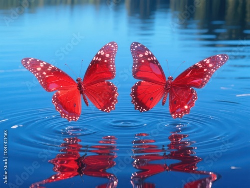 Elegant Red Butterflies on Water Surface