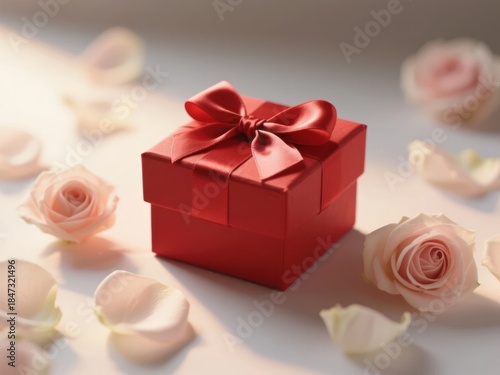 Elegant Red Gift Box with Soft Pink Roses