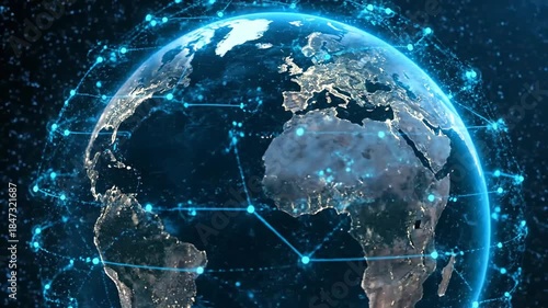 Wallpaper Mural Global digital network connecting the planet, illustrating advanced technology and data flow across the world Torontodigital.ca