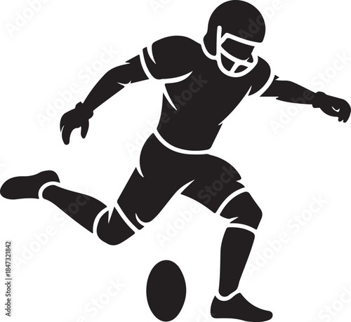 Vector silhouette of an American football player kicking a field goal or punt during a competitive game.