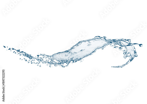 白背景に抽象的な青い波と水しぶきの3dイラスト