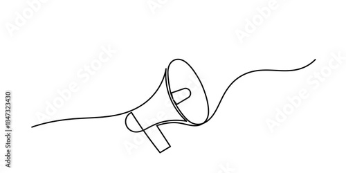 Megaphone icon continuous one line drawing of isolated outline flat vector illustration. announcement symbol loudspeaker design