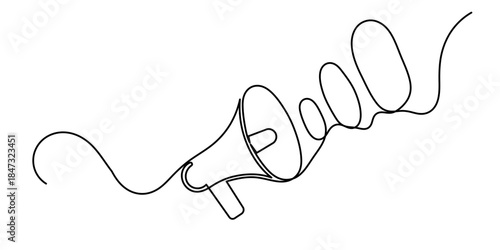 Megaphone icon continuous one line drawing of isolated outline flat vector illustration. announcement symbol loudspeaker design