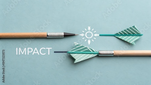 Two arrows impacting a sun symbol against a blue background