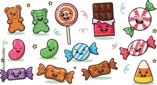 Cute vector collection featuring a funny set of cartoon animal characters including a dog, cat, bear, and elephant as a toy icon illustration for a baby zoo