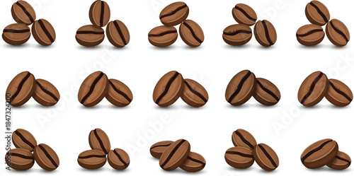 A dark roasted heap of aromatic espresso coffee beans isolated on white provides a macro texture of caffeine seeds for a morning cafe drink