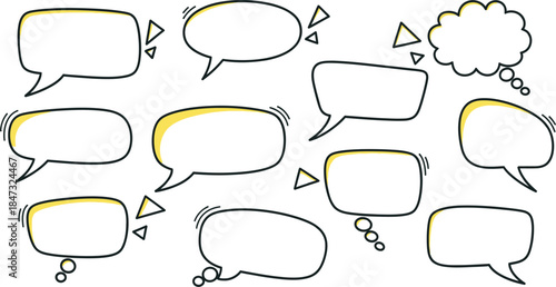 A set of comic speech bubbles featuring cartoon vector cloud and chat balloon icons for communication design and thought message dialog boxes