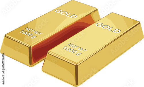 Two polished 1000g gold bars, symbolizing wealth, financial investment, precious metal commodities, luxury assets, and economic stability
