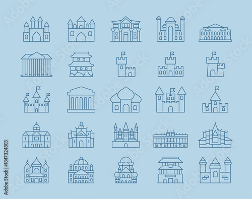 Simple of 25 palace icons set. Outline icons concept. Vector illustration in modern thin line style.