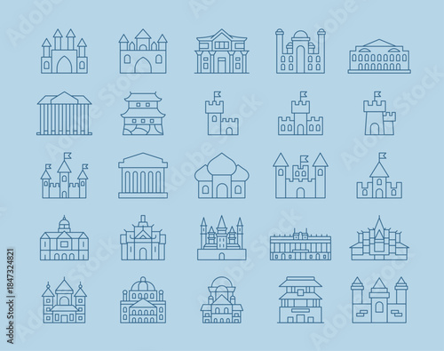 Simple of 25 palace icons set. Outline icons concept. Vector illustration in modern thin line style.