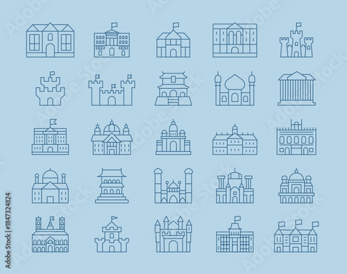 Simple of 25 palace icons set. Outline icons concept. Vector illustration in modern thin line style.