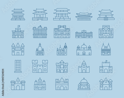 Simple of 25 palace icons set. Outline icons concept. Vector illustration in modern thin line style.