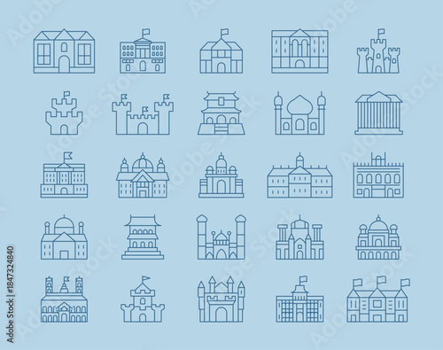 Simple of 25 palace icons set. Outline icons concept. Vector illustration in modern thin line style.