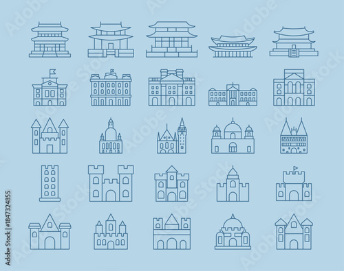 Simple of 25 palace icons set. Outline icons concept. Vector illustration in modern thin line style.