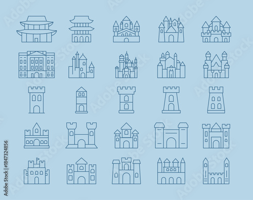 Simple of 25 palace icons set. Outline icons concept. Vector illustration in modern thin line style.