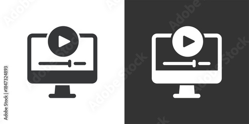 Desktop Video Content icon. Solid glyph series icon