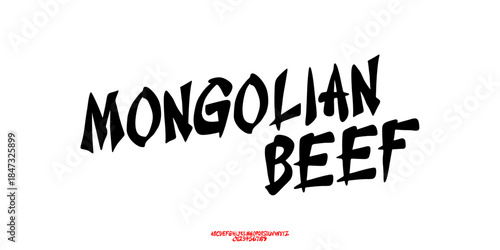 Hand Drawn Font Uppercase Only. Stylish Brush Font with Chinese Food Pop Aesthetic. Rough Elegant Typography. Decorative serif vintage modern design vector illustration.
