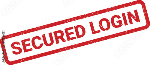 A gritty red rectangular rubber stamp illustration displaying the words SECURED LOGIN in bold capital letters, signifying user access protection