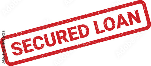 A gritty red rectangular rubber stamp illustration displaying the words SECURED LOAN in bold capital letters, indicating financial approval