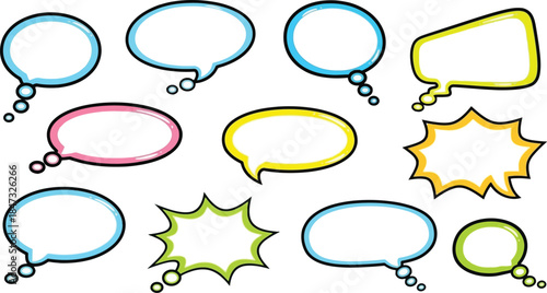 Set of colorful cartoon speech bubbles and comic chat balloons for web communication design