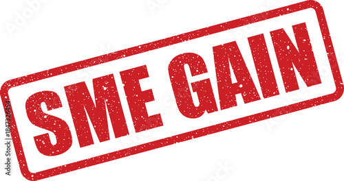 A grunge textured red rectangular stamp displaying the phrase SME GAIN diagonally, representing small business growth