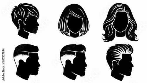 Collection of Diverse Hairstyles for Men and Women Silhouettes.