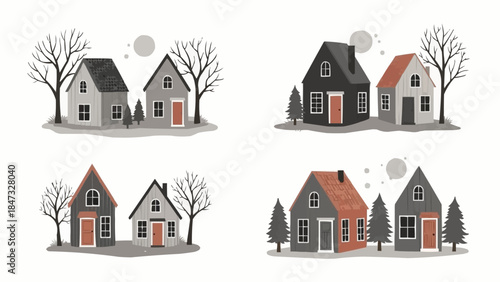 Charming Winter Village Houses Collection.