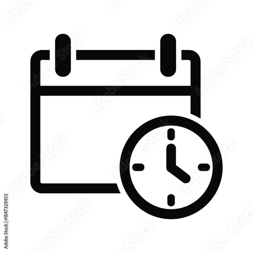 Calendar with clock symbol indicating time management