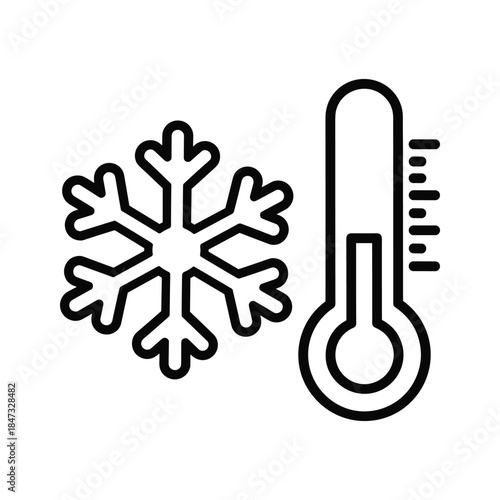 Cold temperature indicated by snowflake and thermometer