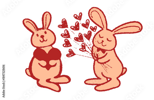 手描きイラスト素材・告白ウサギと愛を受け取ったうさぎ（カラー）
