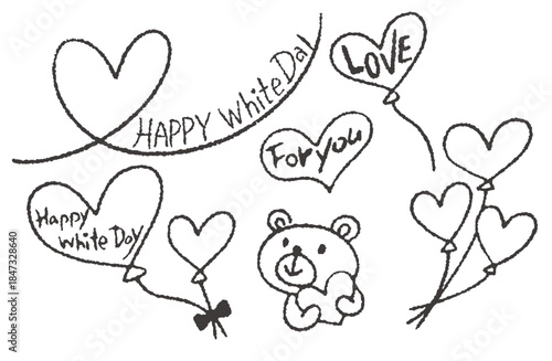 手描きイラスト素材・ホワイトデーの線画セット