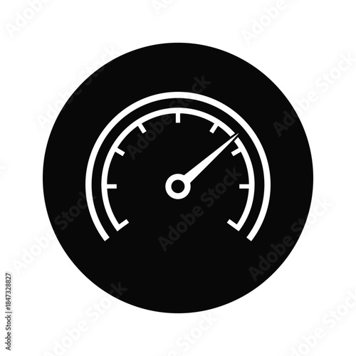 Speedometer icon with white needle on black background