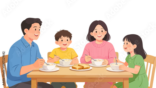 Happy Family Enjoying Meal Together at Home Kitchen Table