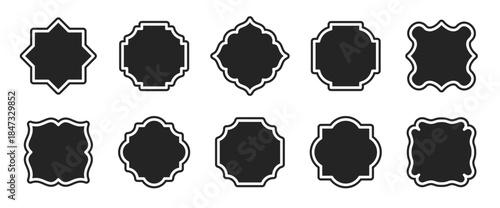 Simple Minimalist Silhouette Frame Vector Set. Basic Shapes Border Illustration