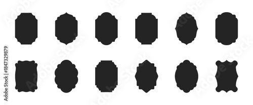 Simple Minimalist Silhouette Frame Vector Set. Basic Shapes Border Illustration