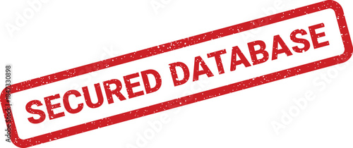 A textured red rubber stamp mark featuring the text Secured Database for safe information storage