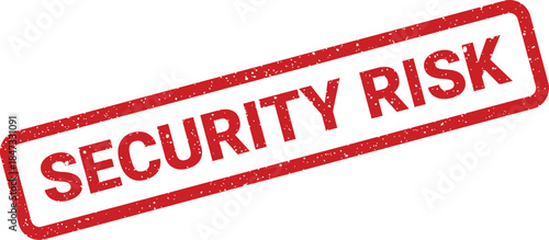 A textured rubber stamp impression showing SECURITY RISK prominently within a rectangular frame, signaling potential system vulnerability