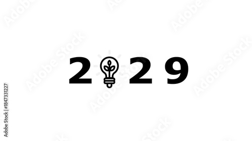 New Year 2029. Creative idea concept with light bulb on Chalkboard Background