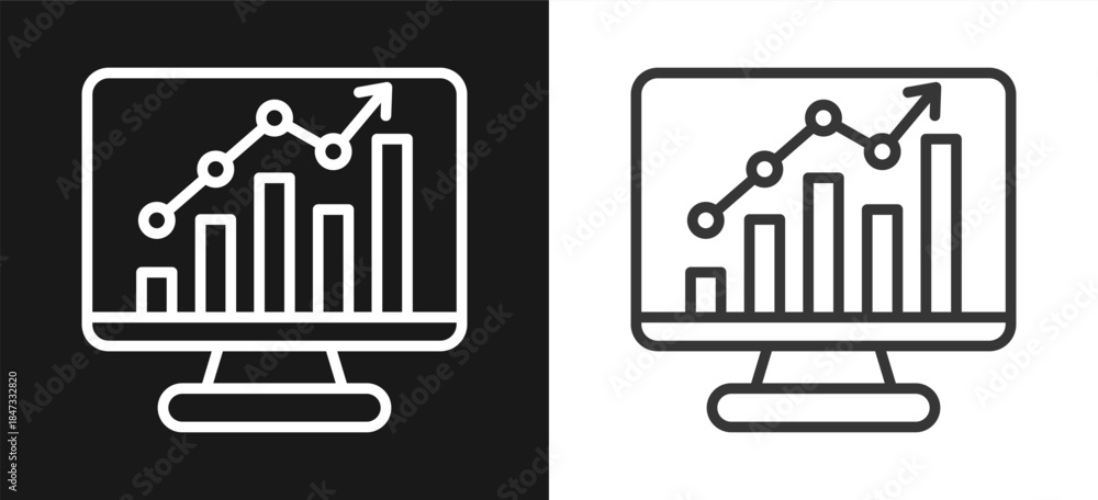 Obraz premium Stock Market Outline Style Icon. On Black And White Background Version