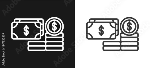 Currency Outline Style Icon. On Black And White Background Version