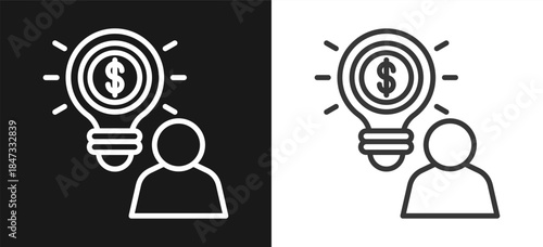 Entrepreneur Outline Style Icon. On Black And White Background Version