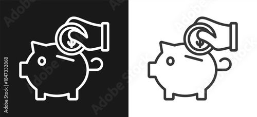 Saving Outline Style Icon. On Black And White Background Version