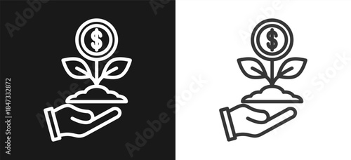 Investment Outline Style Icon. On Black And White Background Version