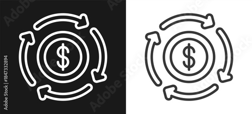 Cash Flow Outline Style Icon. On Black And White Background Version