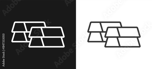 Gold Ingots Outline Style Icon. On Black And White Background Version