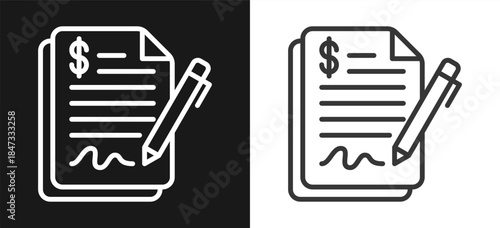 Contract Outline Style Icon. On Black And White Background Version