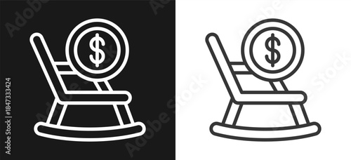 Retirement Outline Style Icon. On Black And White Background Version